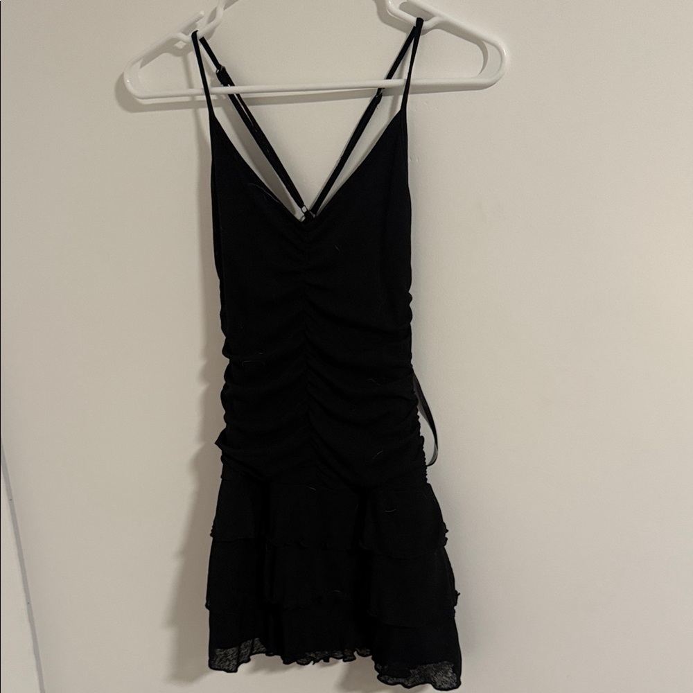 Black Ruched Spaghetti Strap Dress